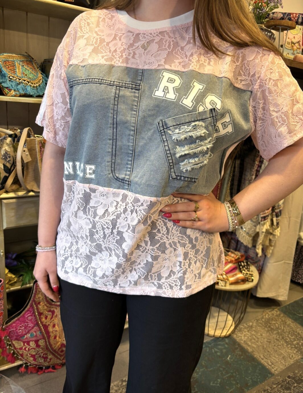 Tshirt roze kant & spijker