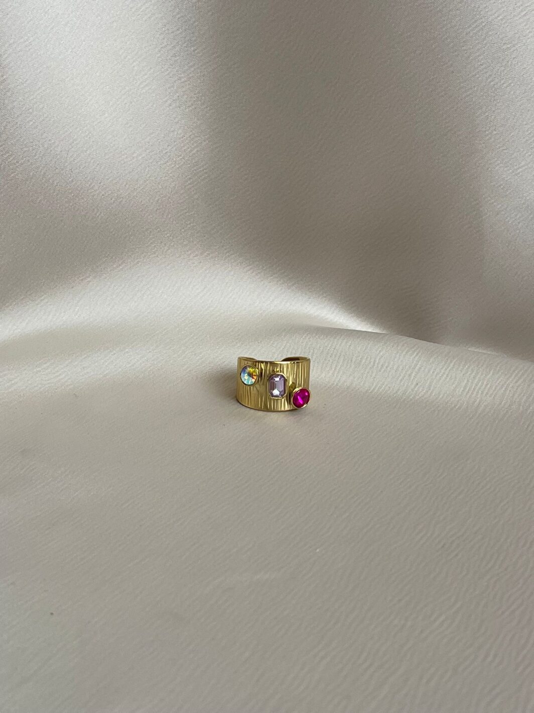 Ring steentjes paars roze