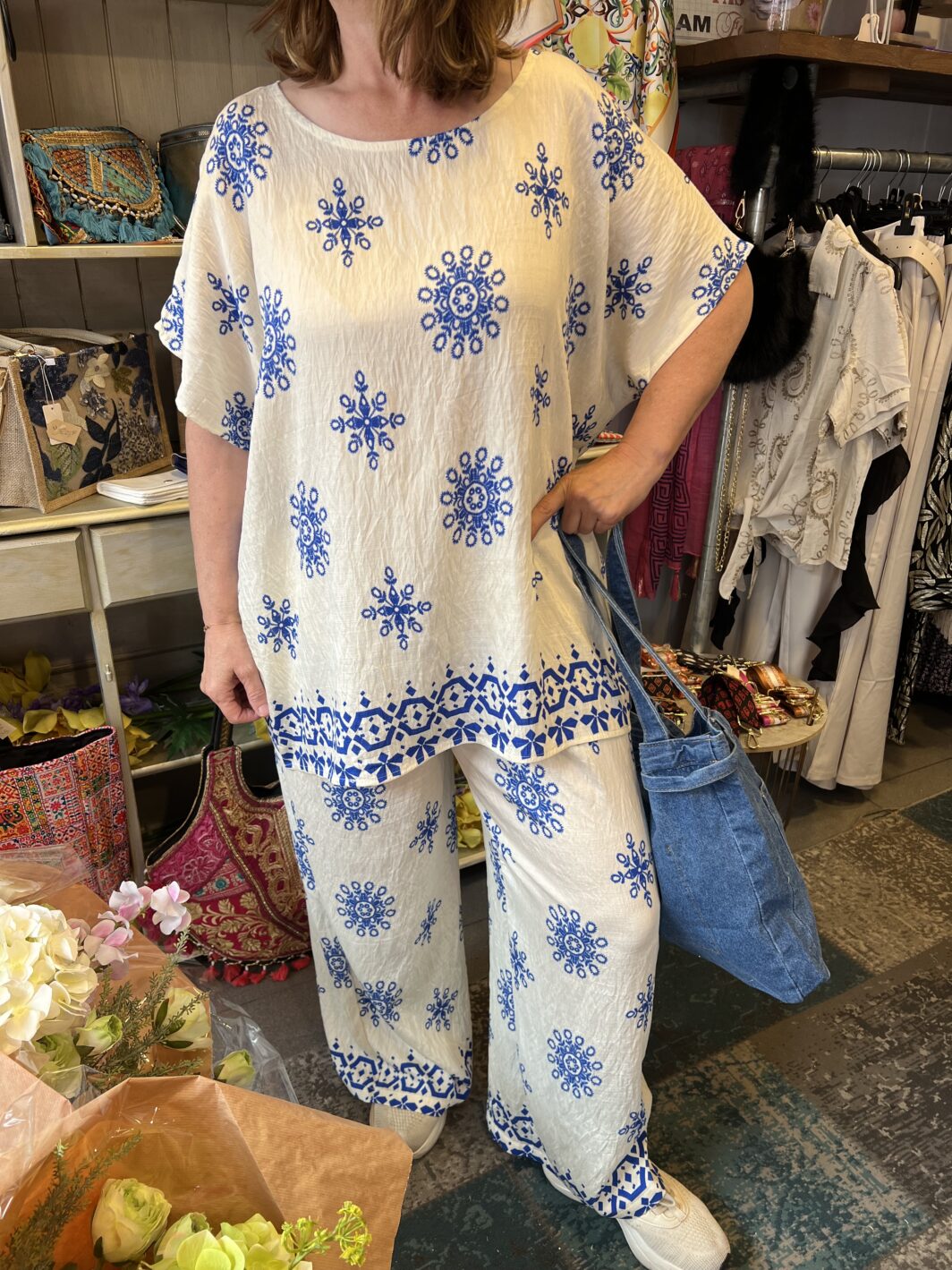 Broek blauw wit