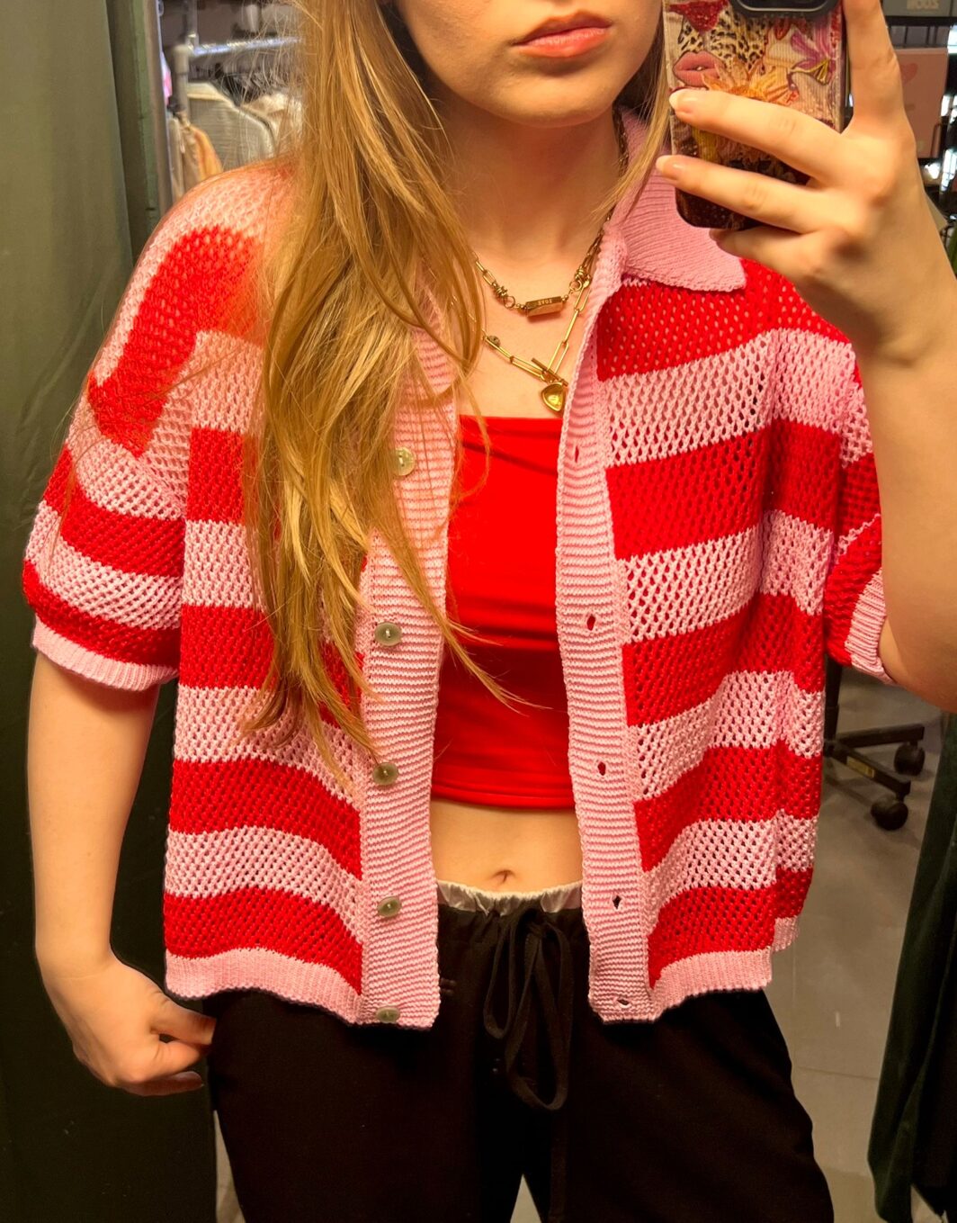 Gehaakt topje rood roze