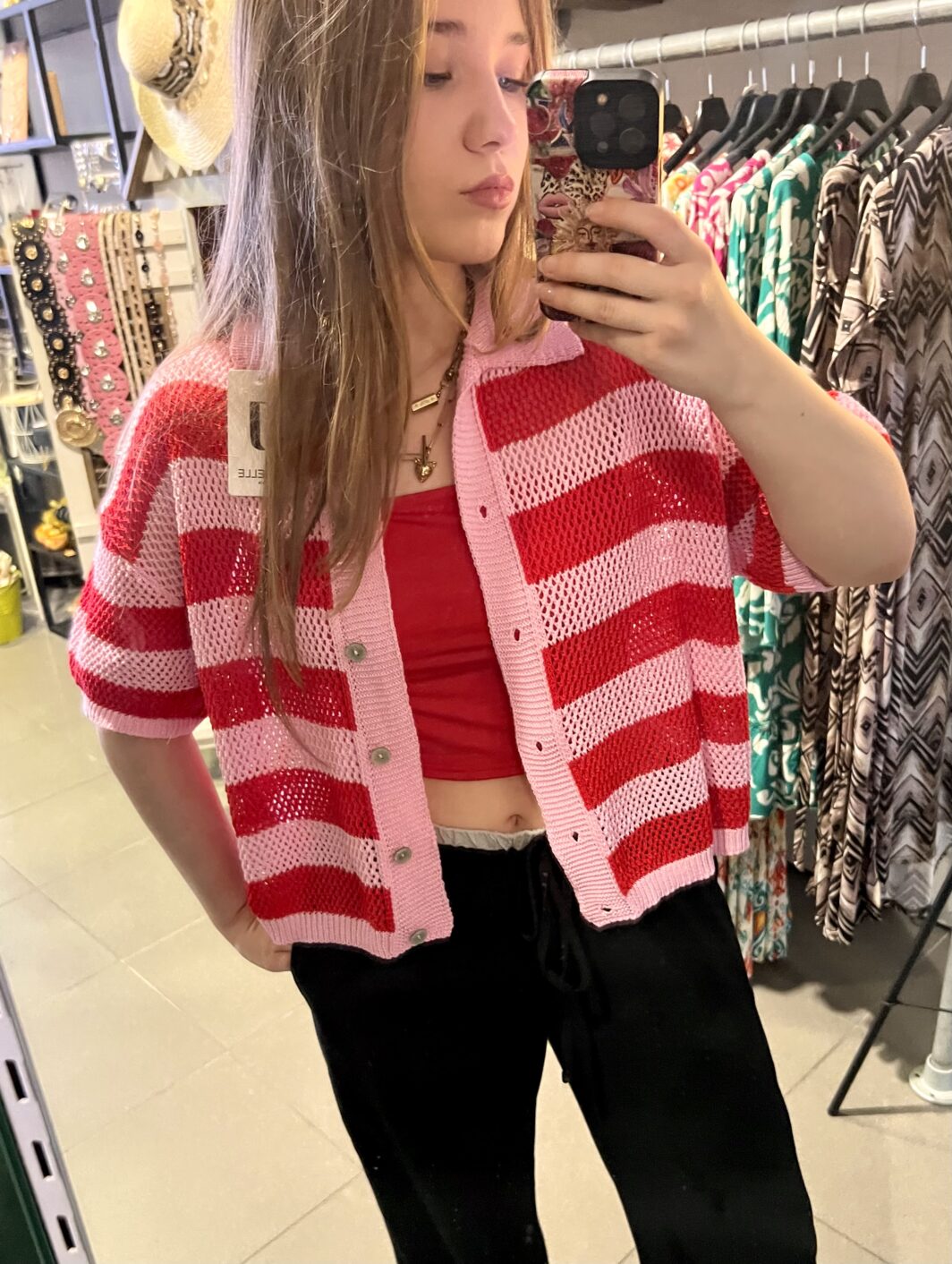 Gehaakt topje rood roze - Afbeelding 3